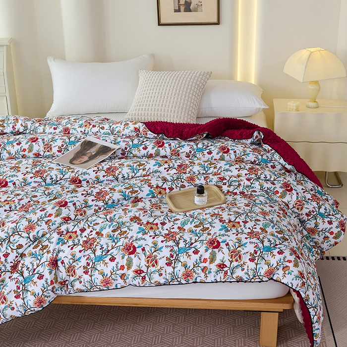 91家纺网 家纺一手货源 找家纺 小鱼儿家纺 2025新款全棉豆豆被冬被被子 花轿百媚-红