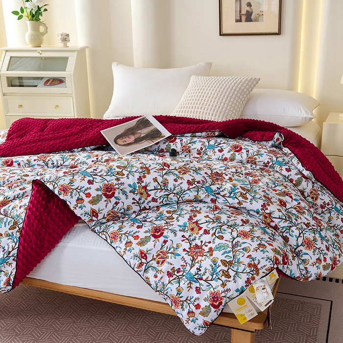 91家纺网 家纺一手货源 找家纺 小鱼儿家纺 2025新款全棉豆豆被冬被被子 花轿百媚-红