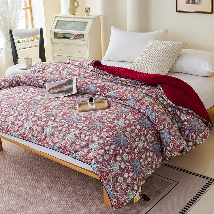 小鱼儿家纺 2025新款全棉豆豆被冬被被子 曼德拉-红