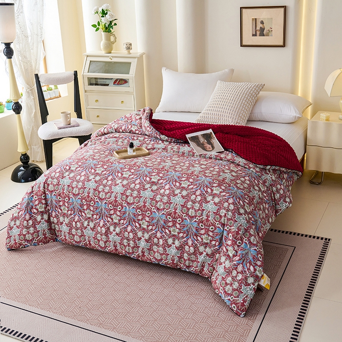 91家纺网 家纺一手货源 找家纺 小鱼儿家纺 2025新款全棉豆豆被冬被被子 曼德拉-红