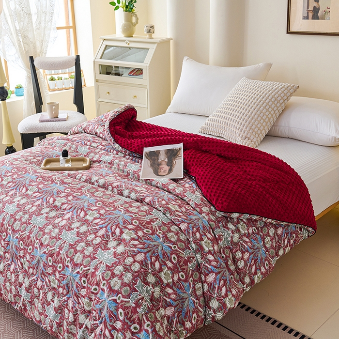 91家纺网 家纺一手货源 找家纺 小鱼儿家纺 2025新款全棉豆豆被冬被被子 曼德拉-红