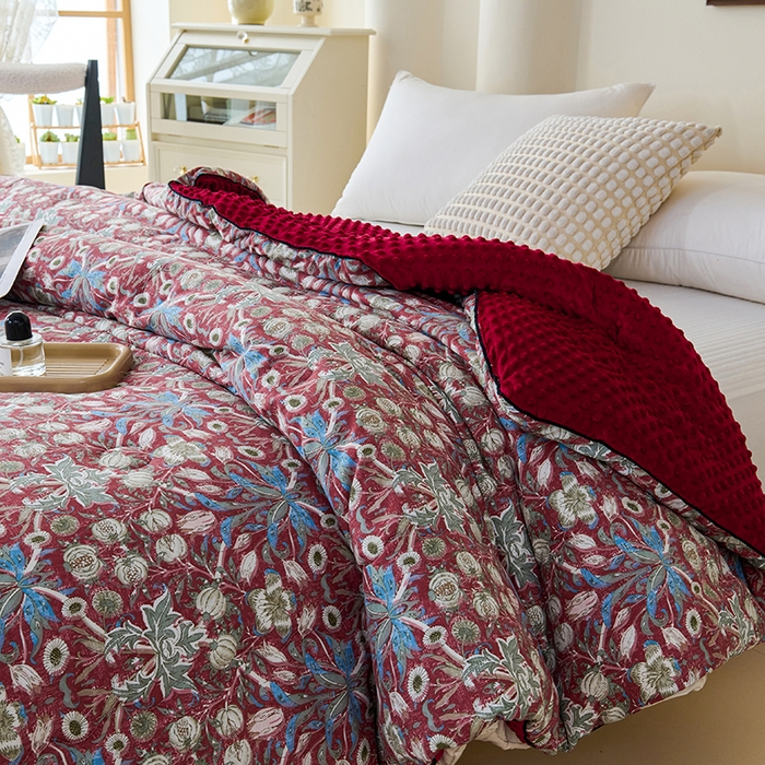 91家纺网 家纺一手货源 找家纺 小鱼儿家纺 2025新款全棉豆豆被冬被被子 曼德拉-红