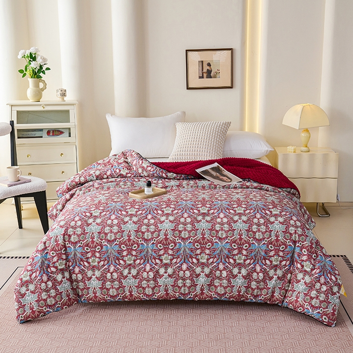 91家纺网 家纺一手货源 找家纺 小鱼儿家纺 2025新款全棉豆豆被冬被被子 曼德拉-红