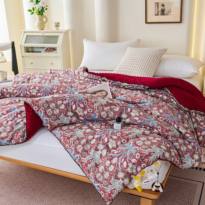 91家纺网 家纺一手货源 找家纺 小鱼儿家纺 2025新款全棉豆豆被冬被被子 曼德拉-红
