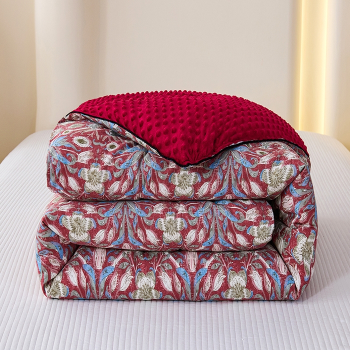 91家纺网 家纺一手货源 找家纺 小鱼儿家纺 2025新款全棉豆豆被冬被被子 曼德拉-红