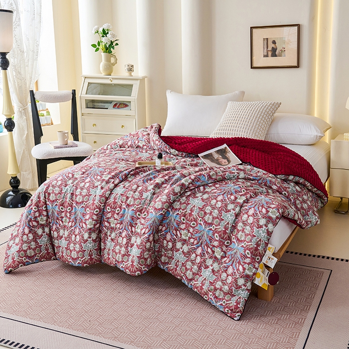 91家纺网 家纺一手货源 找家纺 小鱼儿家纺 2025新款全棉豆豆被冬被被子 曼德拉-红