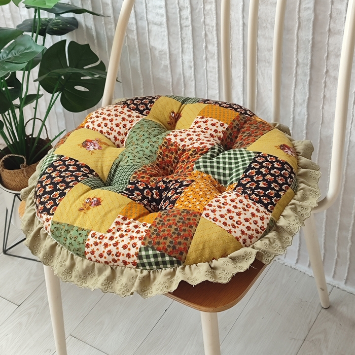 91家纺网 家纺一手货源 找家纺 （总）李帅家居 2025新款圆形仿棉麻印花坐垫美式花边抱枕椅子垫靠垫