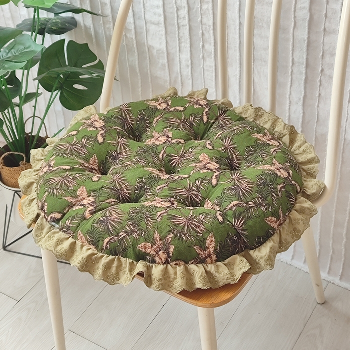 91家纺网 家纺一手货源 找家纺 （总）李帅家居 2025新款圆形仿棉麻印花坐垫美式花边抱枕椅子垫靠垫