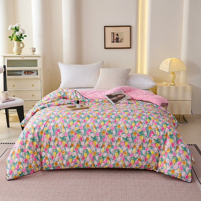 91家纺网 家纺一手货源 找家纺 小鱼儿家纺 2025新款全棉豆豆被冬被被子 郁金香