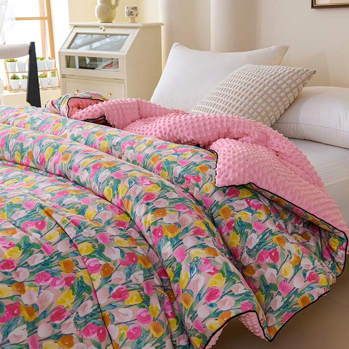 91家纺网 家纺一手货源 找家纺 小鱼儿家纺 2025新款全棉豆豆被冬被被子 郁金香