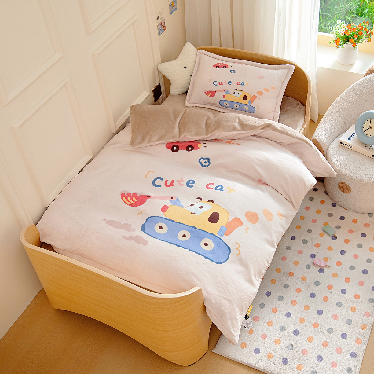 91家纺网 家纺一手货源 找家纺 梵赫 2025新款加厚大版原创数码印花幼儿园儿童枕套 可爱挖土机