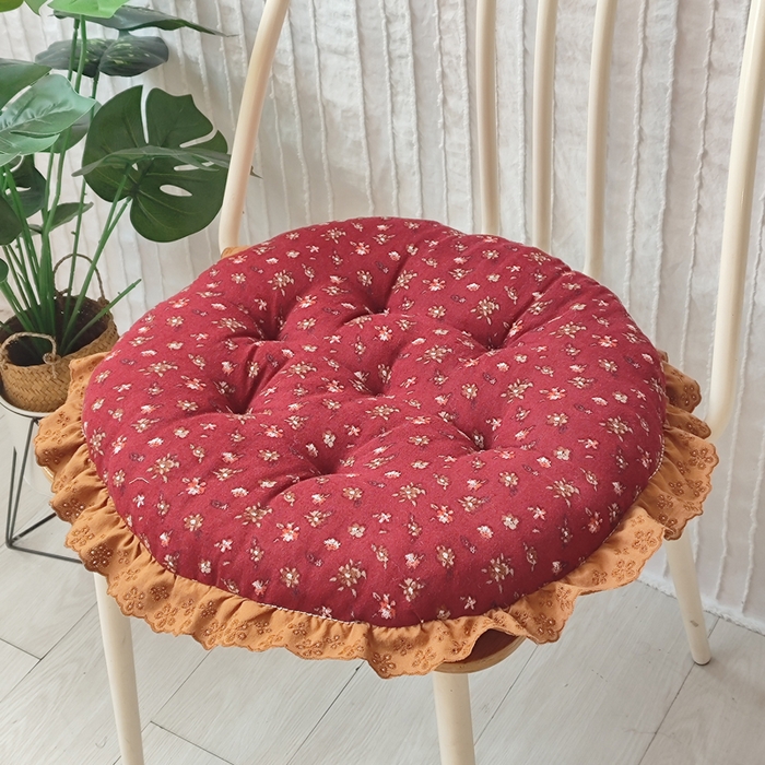 91家纺网 家纺一手货源 找家纺 （总）李帅家居 2025新款圆形仿棉麻印花坐垫美式花边抱枕椅子垫靠垫