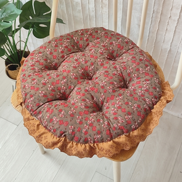 91家纺网 家纺一手货源 找家纺 （总）李帅家居 2025新款圆形仿棉麻印花坐垫美式花边抱枕椅子垫靠垫