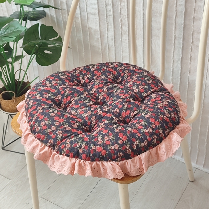 91家纺网 家纺一手货源 找家纺 （总）李帅家居 2025新款圆形仿棉麻印花坐垫美式花边抱枕椅子垫靠垫