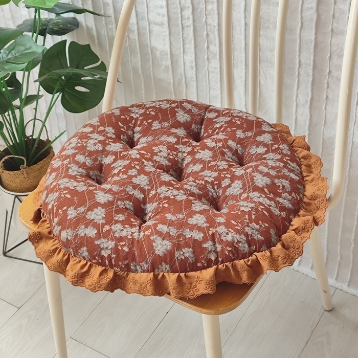 91家纺网 家纺一手货源 找家纺 （总）李帅家居 2025新款圆形仿棉麻印花坐垫美式花边抱枕椅子垫靠垫