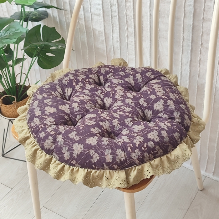 91家纺网 家纺一手货源 找家纺 （总）李帅家居 2025新款圆形仿棉麻印花坐垫美式花边抱枕椅子垫靠垫