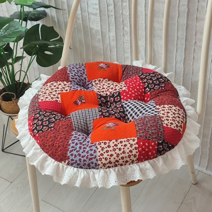 91家纺网 家纺一手货源 找家纺 （总）李帅家居 2025新款圆形仿棉麻印花坐垫美式花边抱枕椅子垫靠垫