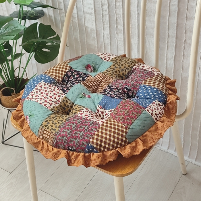 91家纺网 家纺一手货源 找家纺 （总）李帅家居 2025新款圆形仿棉麻印花坐垫美式花边抱枕椅子垫靠垫