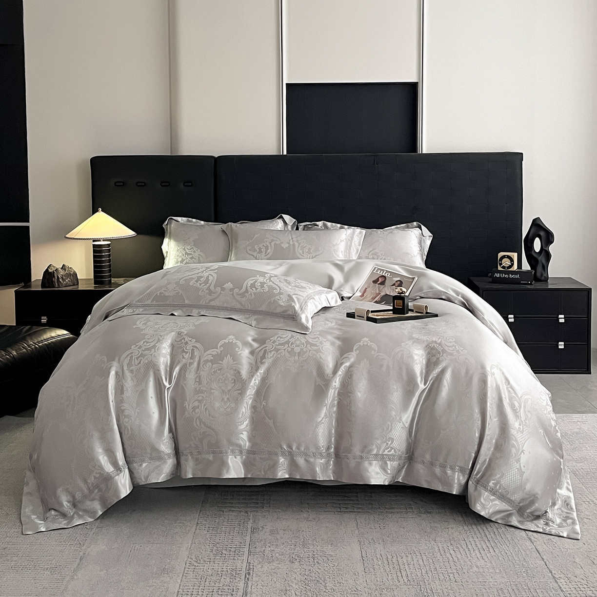 91家纺网 家纺一手货源 找家纺 置顶家纺 2025新款维纳斯系列亲肤提花四件套-实拍 维纳斯-山灰