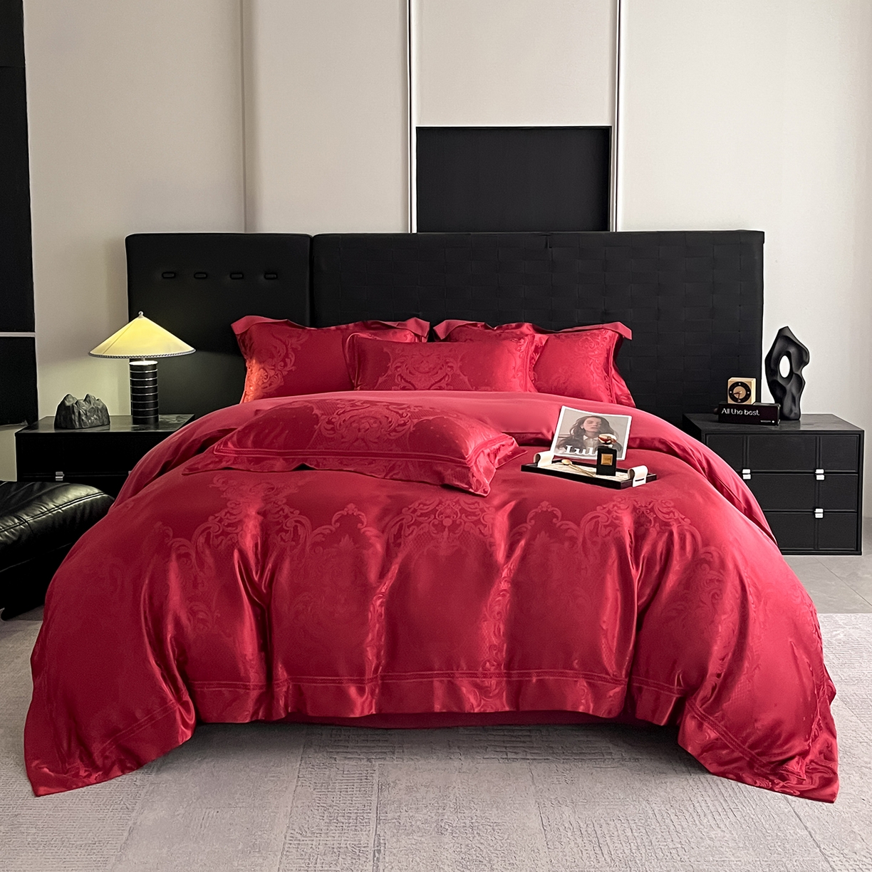 91家纺网 家纺一手货源 找家纺 置顶家纺 2025新款维纳斯系列亲肤提花四件套-实拍 维纳斯-温馨红