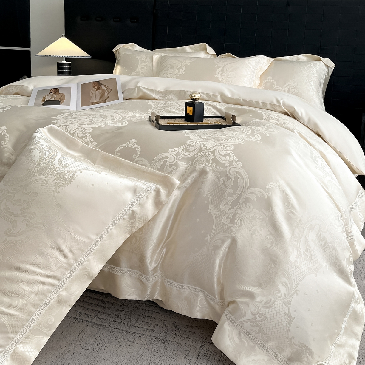 91家纺网 家纺一手货源 找家纺 置顶家纺 2025新款维纳斯系列亲肤提花四件套-实拍 维纳斯-奶昔白