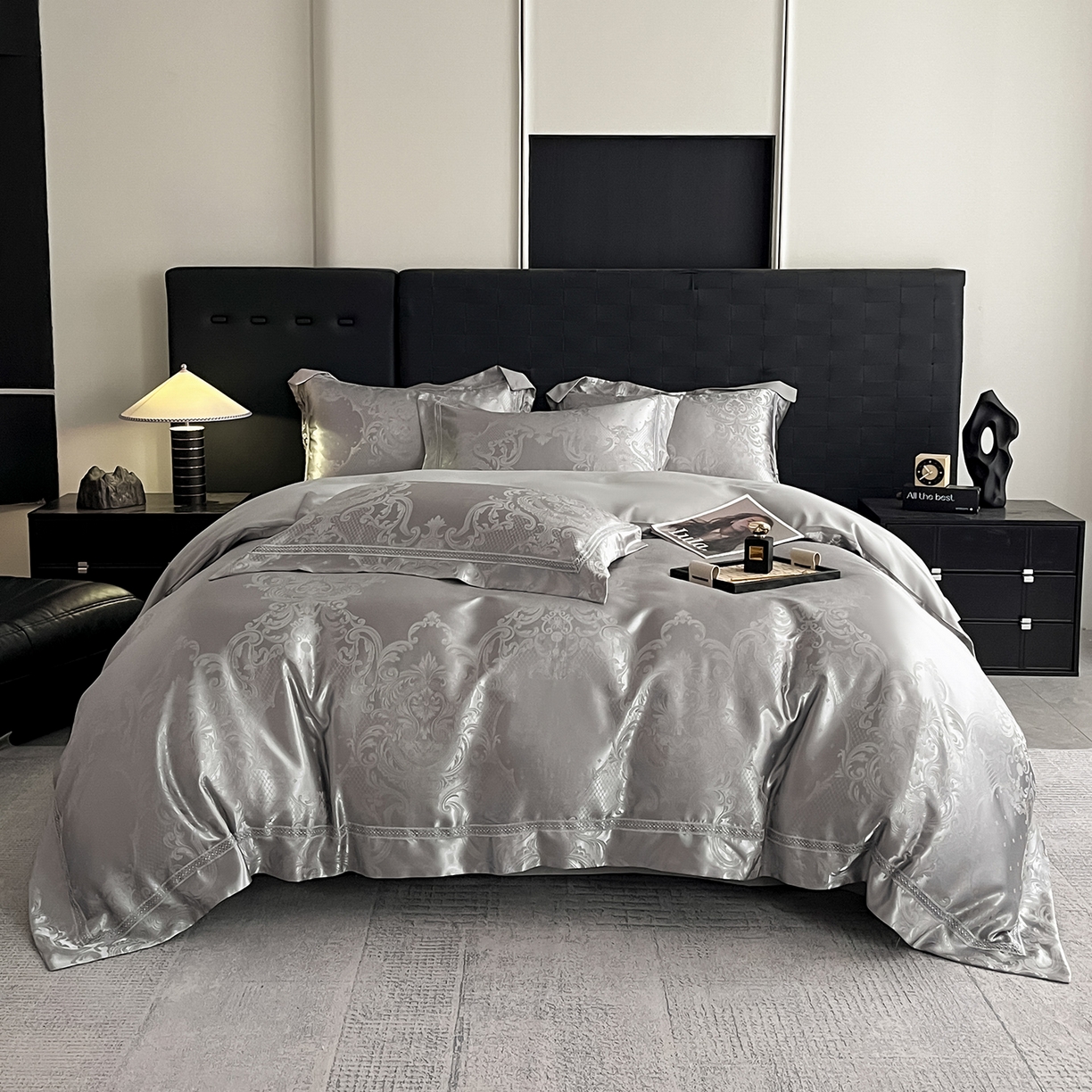 91家纺网 家纺一手货源 找家纺 置顶家纺 2025新款维纳斯系列亲肤提花四件套-实拍 维纳斯-高级灰