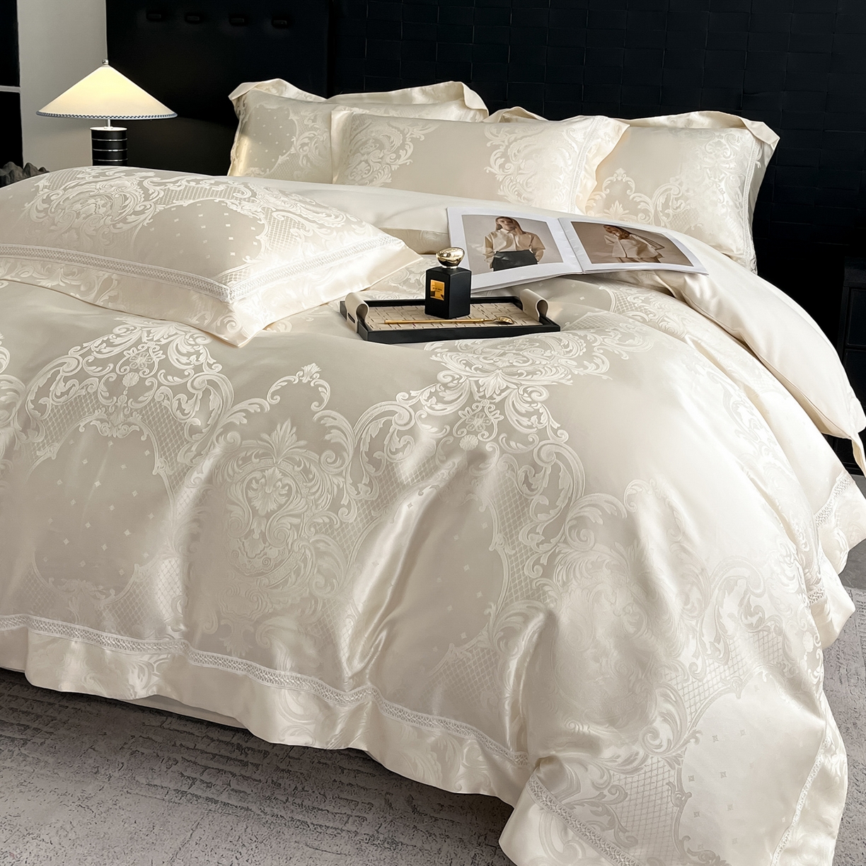 91家纺网 家纺一手货源 找家纺 置顶家纺 2025新款维纳斯系列亲肤提花四件套-实拍 维纳斯-奶昔白