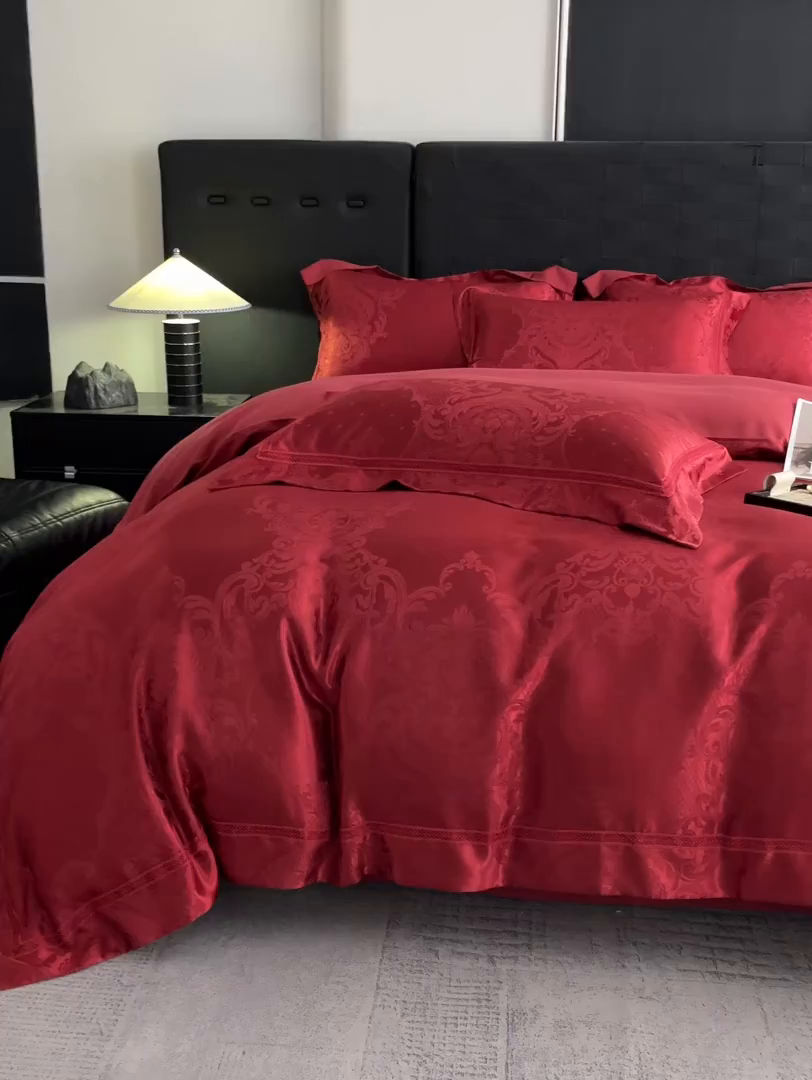 91家纺网 家纺一手货源 找家纺 置顶家纺 2025新款维纳斯系列亲肤提花四件套-实拍 维纳斯-温馨红