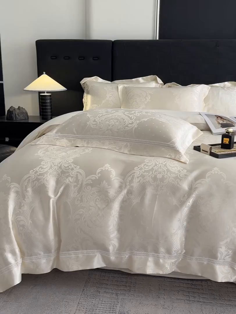 91家纺网 家纺一手货源 找家纺 置顶家纺 2025新款维纳斯系列亲肤提花四件套-实拍 维纳斯-奶昔白