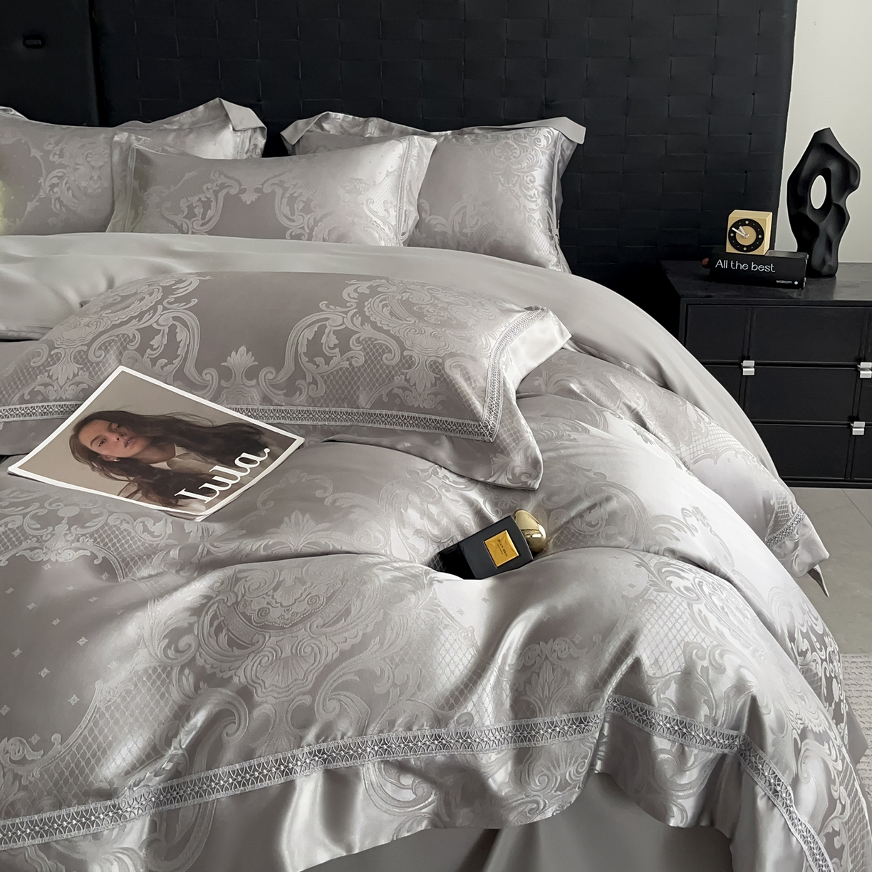 91家纺网 家纺一手货源 找家纺 置顶家纺 2025新款维纳斯系列亲肤提花四件套-实拍 维纳斯-高级灰