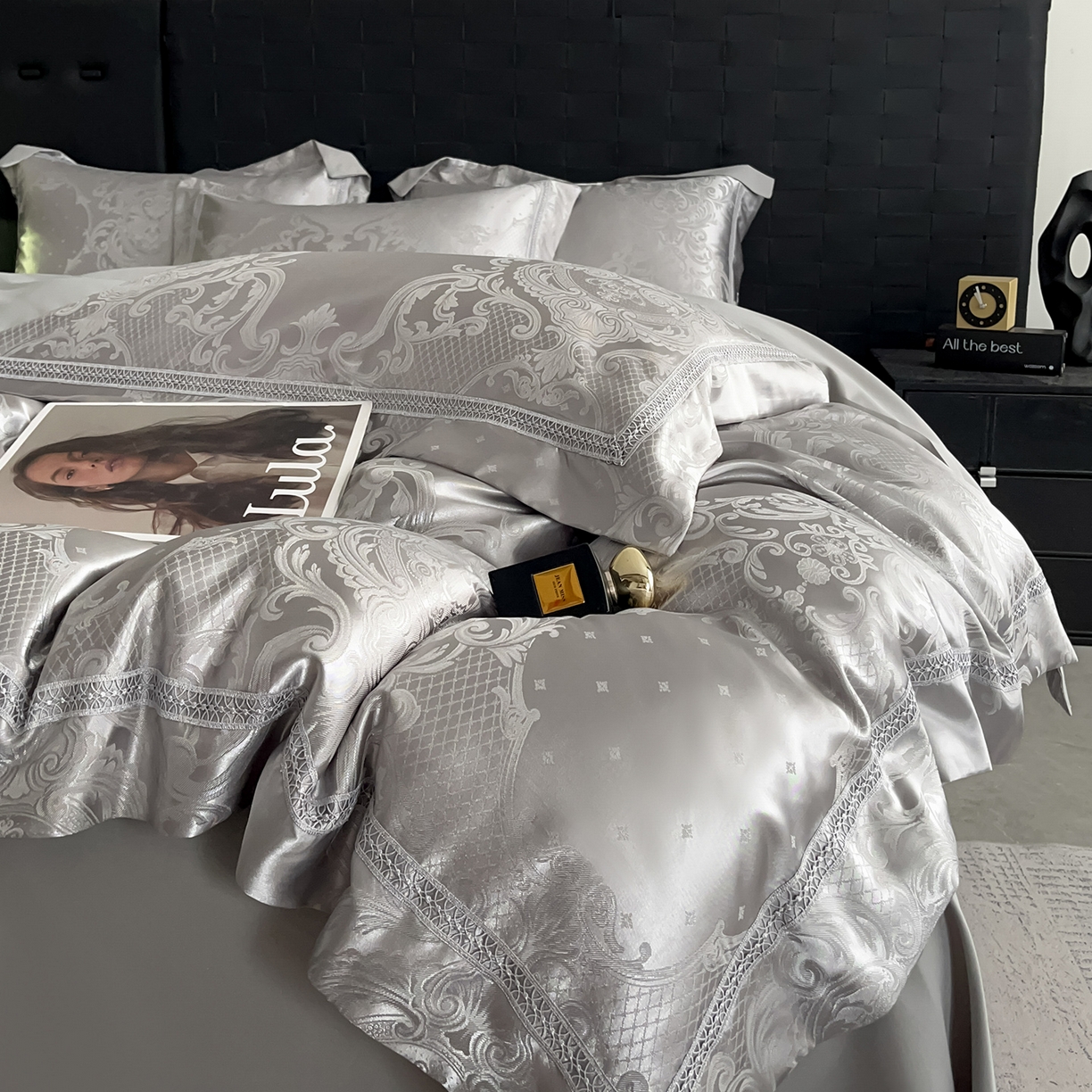 91家纺网 家纺一手货源 找家纺 置顶家纺 2025新款维纳斯系列亲肤提花四件套-实拍 维纳斯-高级灰