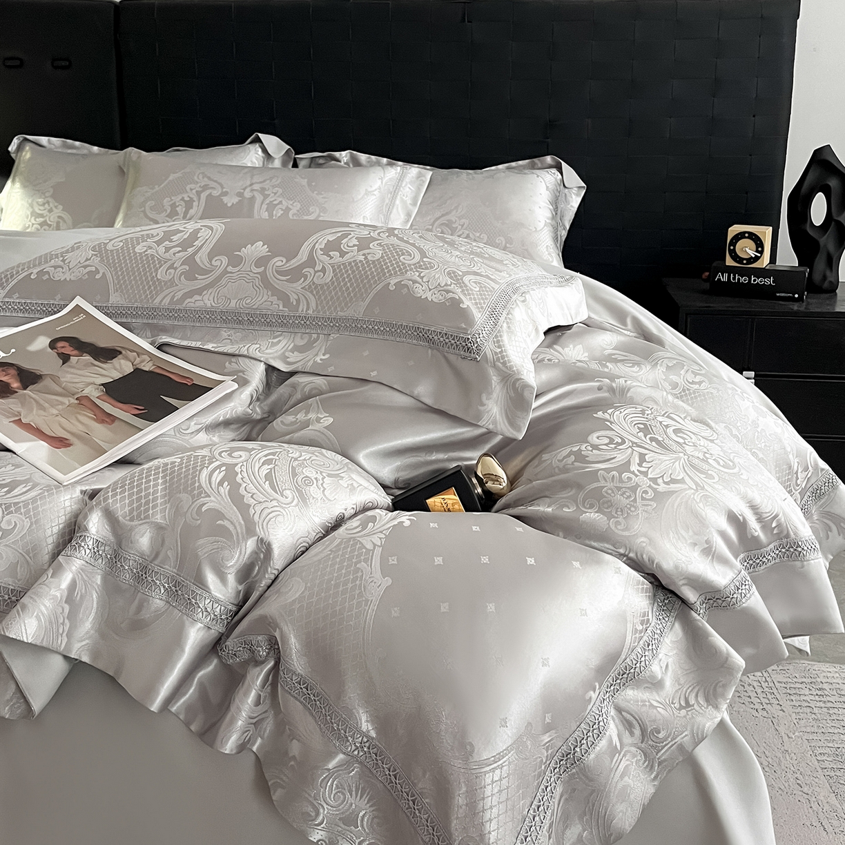 91家纺网 家纺一手货源 找家纺 置顶家纺 2025新款维纳斯系列亲肤提花四件套-实拍 维纳斯-山灰