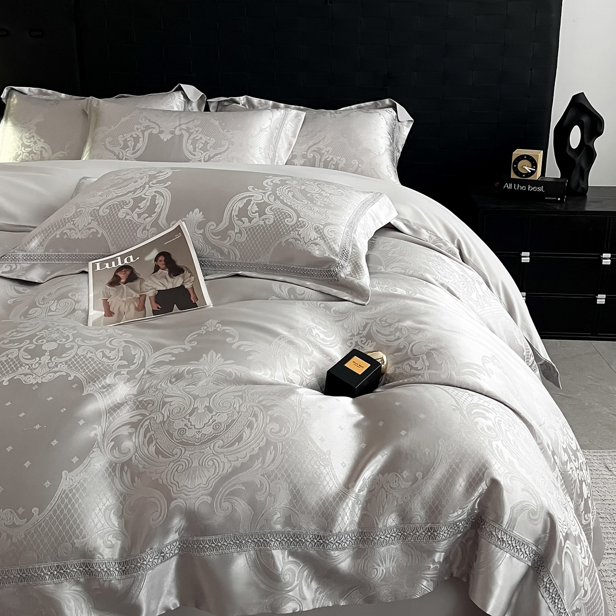 91家纺网 家纺一手货源 找家纺 置顶家纺 2025新款维纳斯系列亲肤提花四件套-实拍 维纳斯-山灰