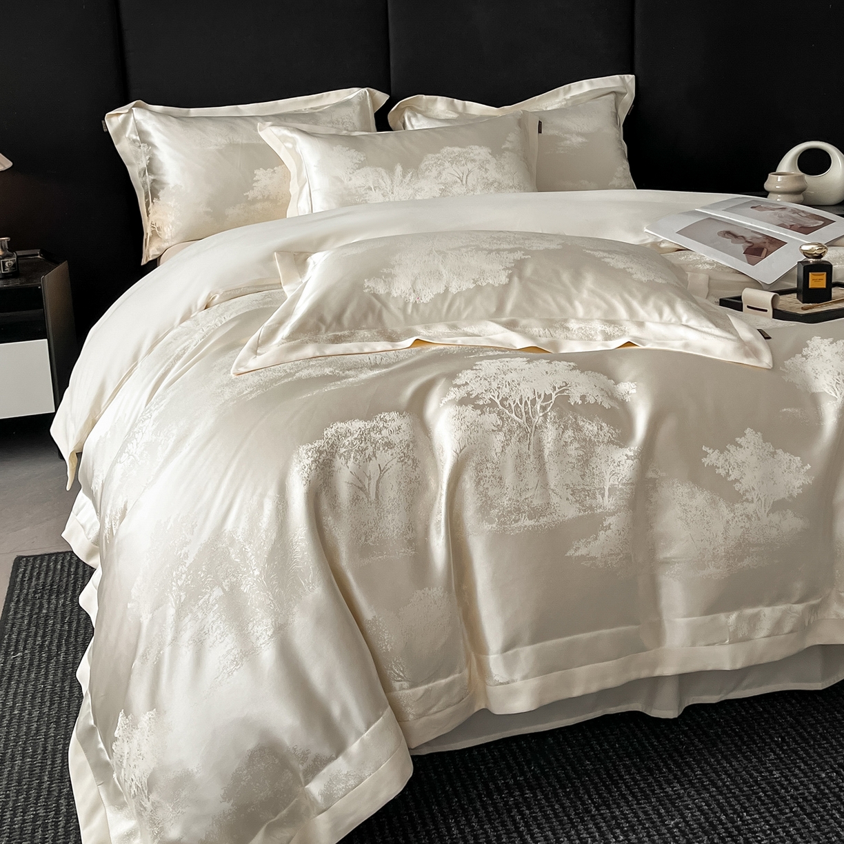 91家纺网 家纺一手货源 找家纺 置顶家纺 2025新款欧若拉亲肤提花四件套 欧若拉-奶昔白