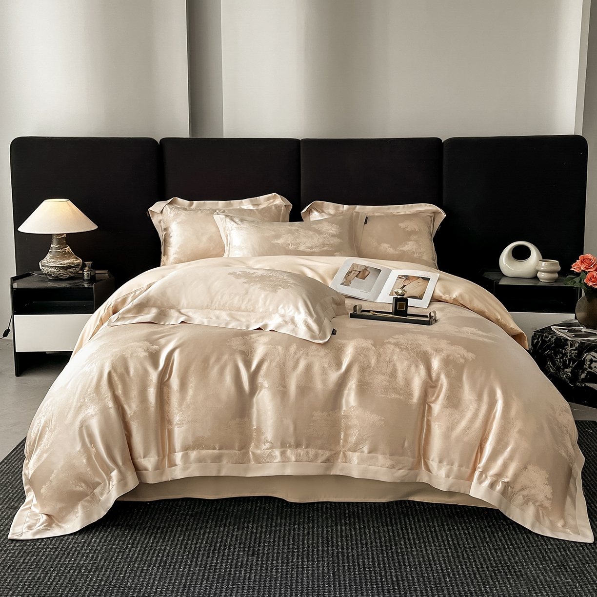 91家纺网 家纺一手货源 找家纺 置顶家纺 2025新款欧若拉亲肤提花四件套 欧若拉-香槟