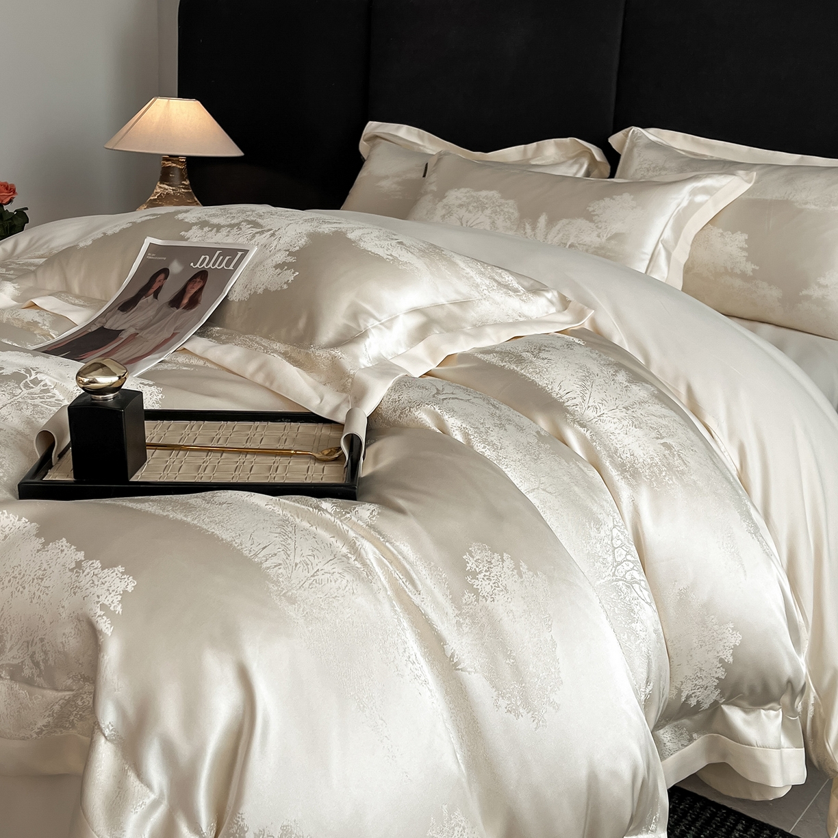 91家纺网 家纺一手货源 找家纺 置顶家纺 2025新款欧若拉亲肤提花四件套 欧若拉-奶昔白