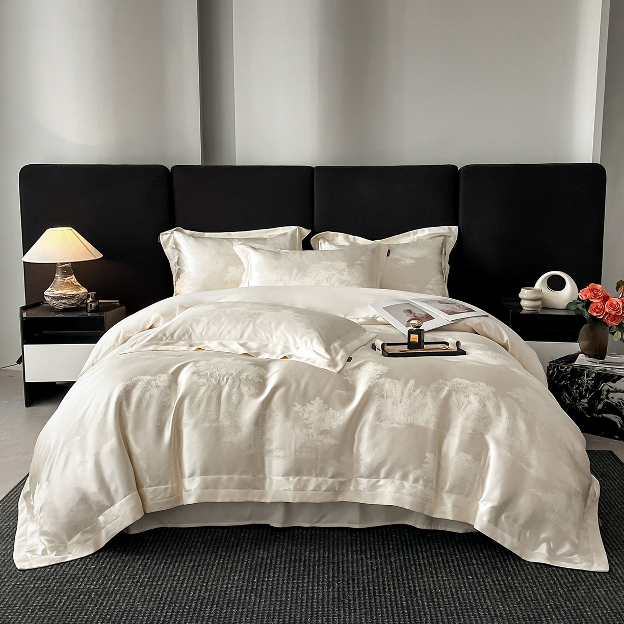 置顶家纺 2025新款欧若拉亲肤提花四件套 欧若拉-奶昔白