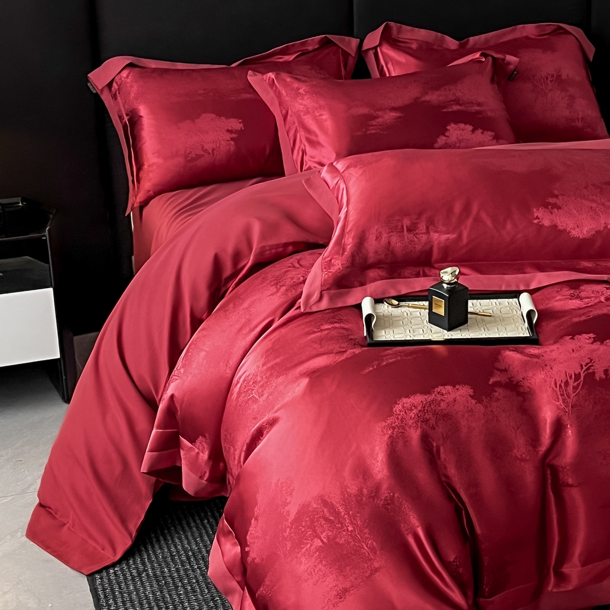 91家纺网 家纺一手货源 找家纺 置顶家纺 2025新款欧若拉亲肤提花四件套 欧若拉-酒红