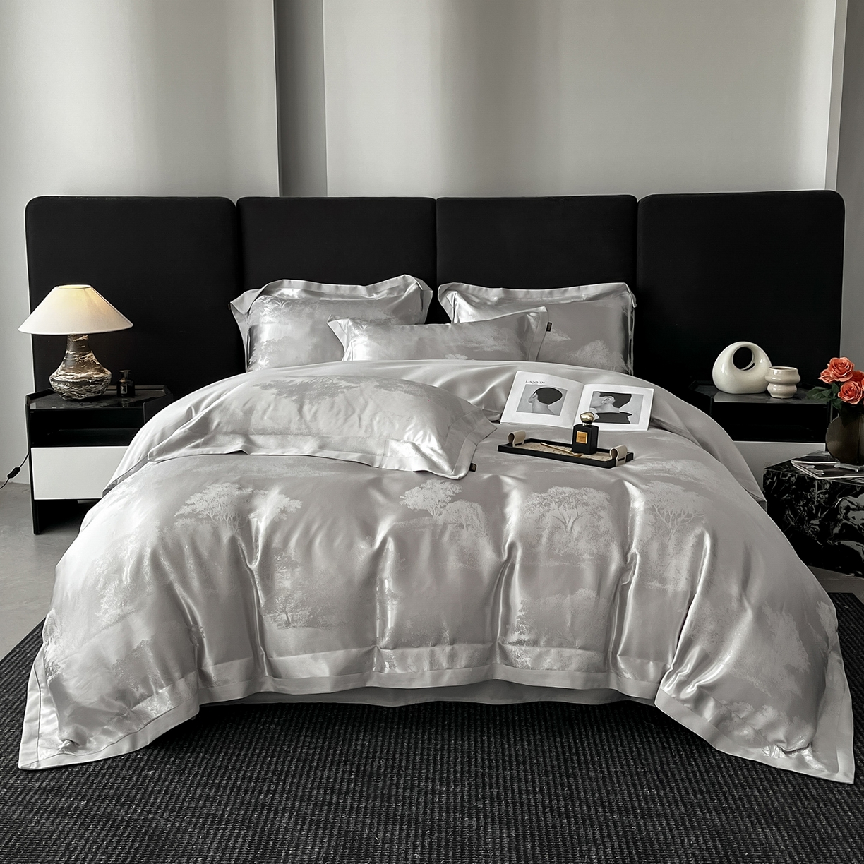 91家纺网 家纺一手货源 找家纺 置顶家纺 2025新款欧若拉亲肤提花四件套 欧若拉-山灰