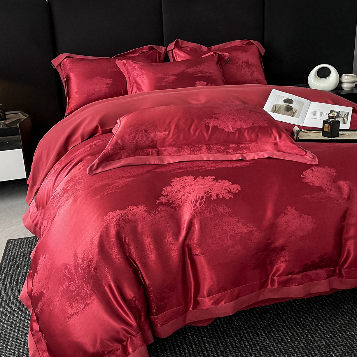 91家纺网 家纺一手货源 找家纺 置顶家纺 2025新款欧若拉亲肤提花四件套 欧若拉-酒红