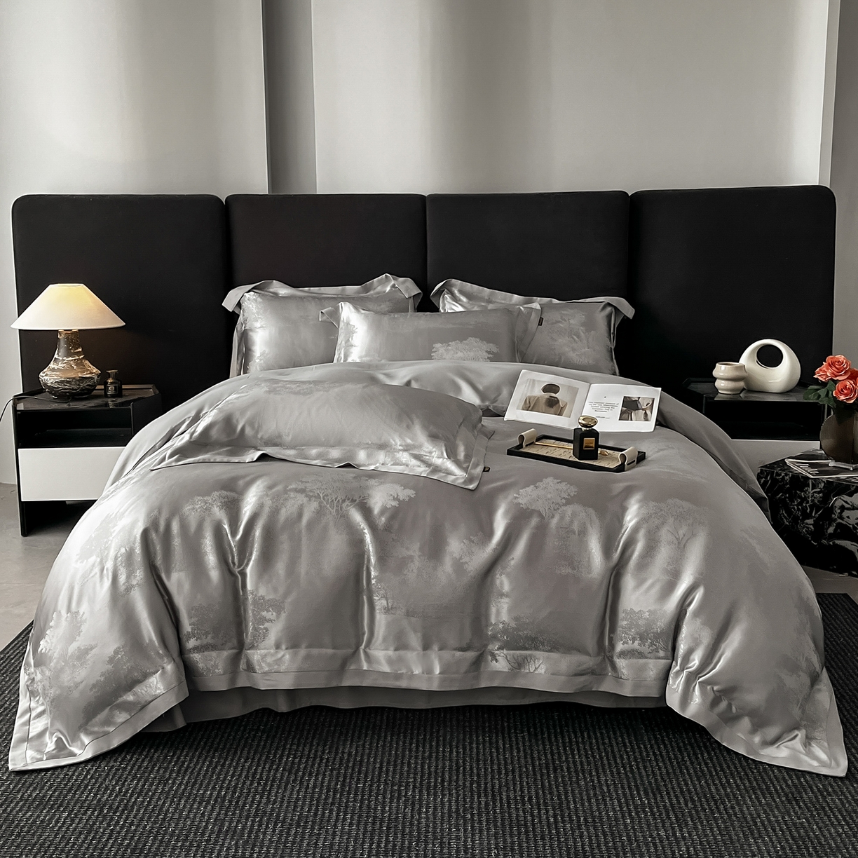 91家纺网 家纺一手货源 找家纺 置顶家纺 2025新款欧若拉亲肤提花四件套 欧若拉-高级灰