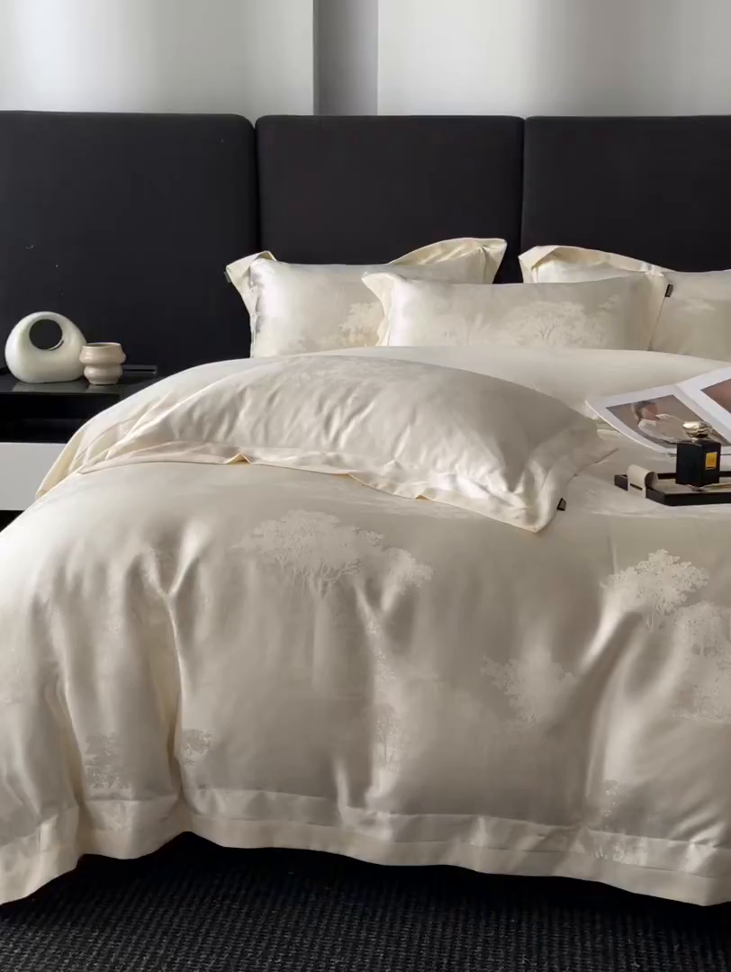 91家纺网 家纺一手货源 找家纺 置顶家纺 2025新款欧若拉亲肤提花四件套 欧若拉-奶昔白