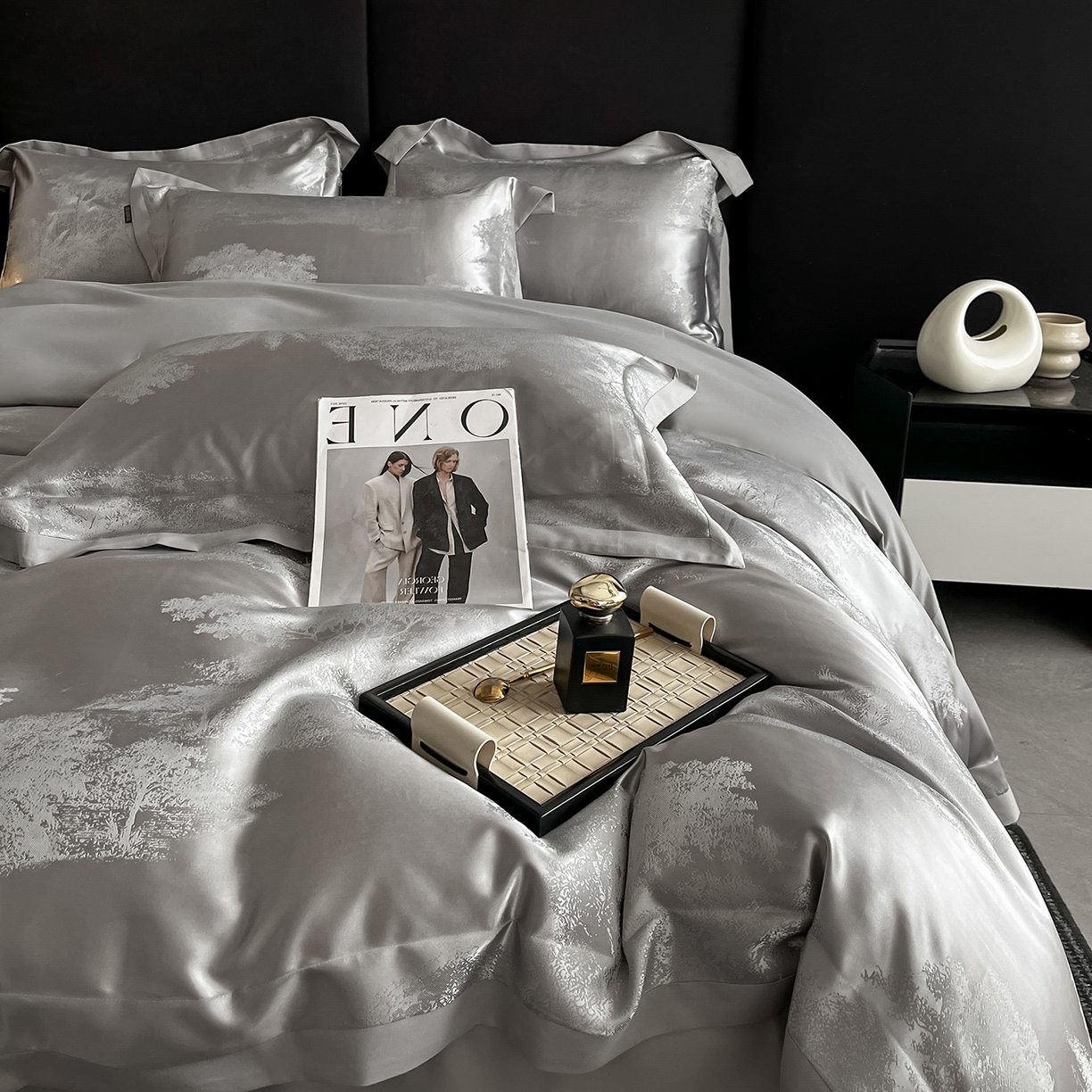 91家纺网 家纺一手货源 找家纺 置顶家纺 2025新款欧若拉亲肤提花四件套 欧若拉-高级灰