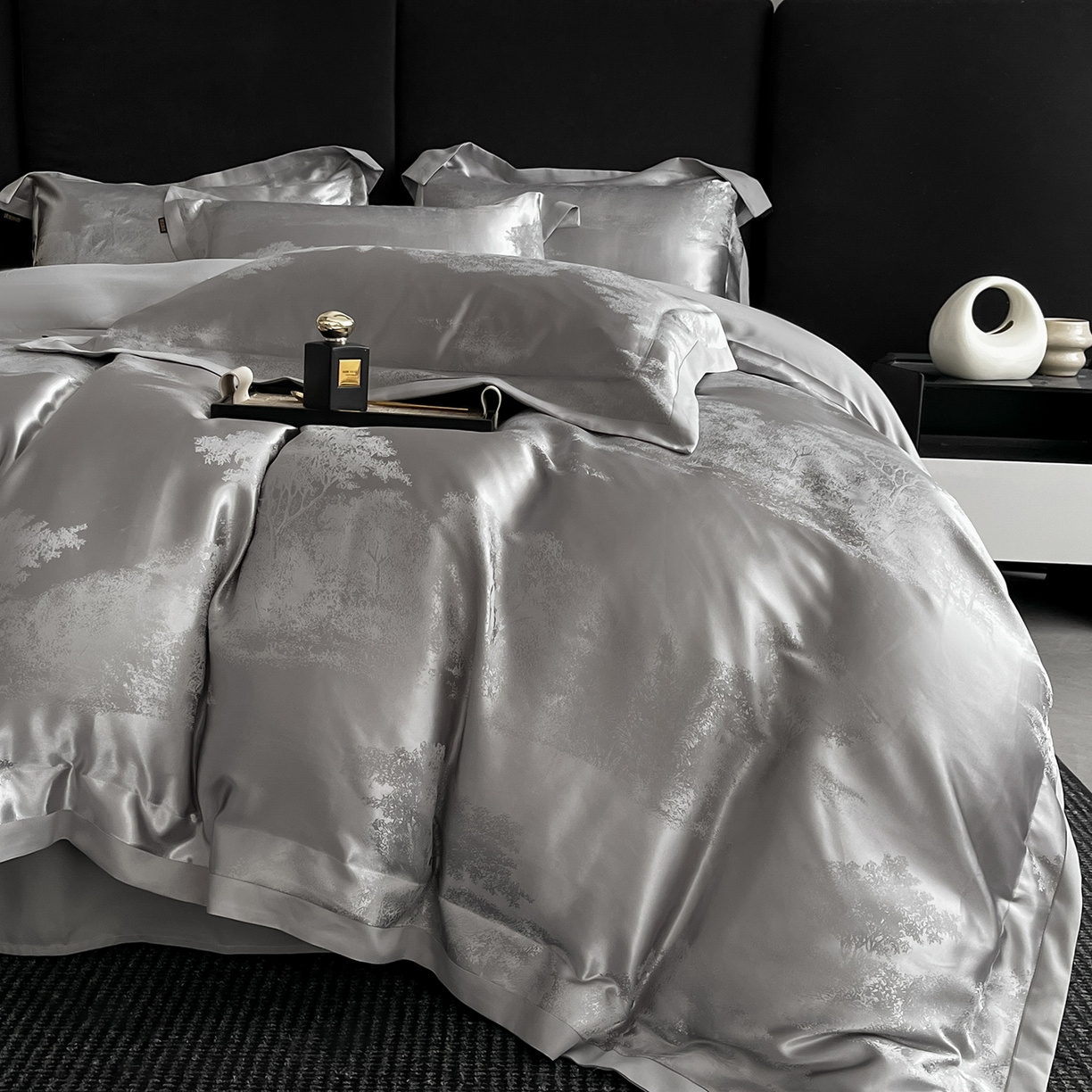 91家纺网 家纺一手货源 找家纺 置顶家纺 2025新款欧若拉亲肤提花四件套 欧若拉-高级灰