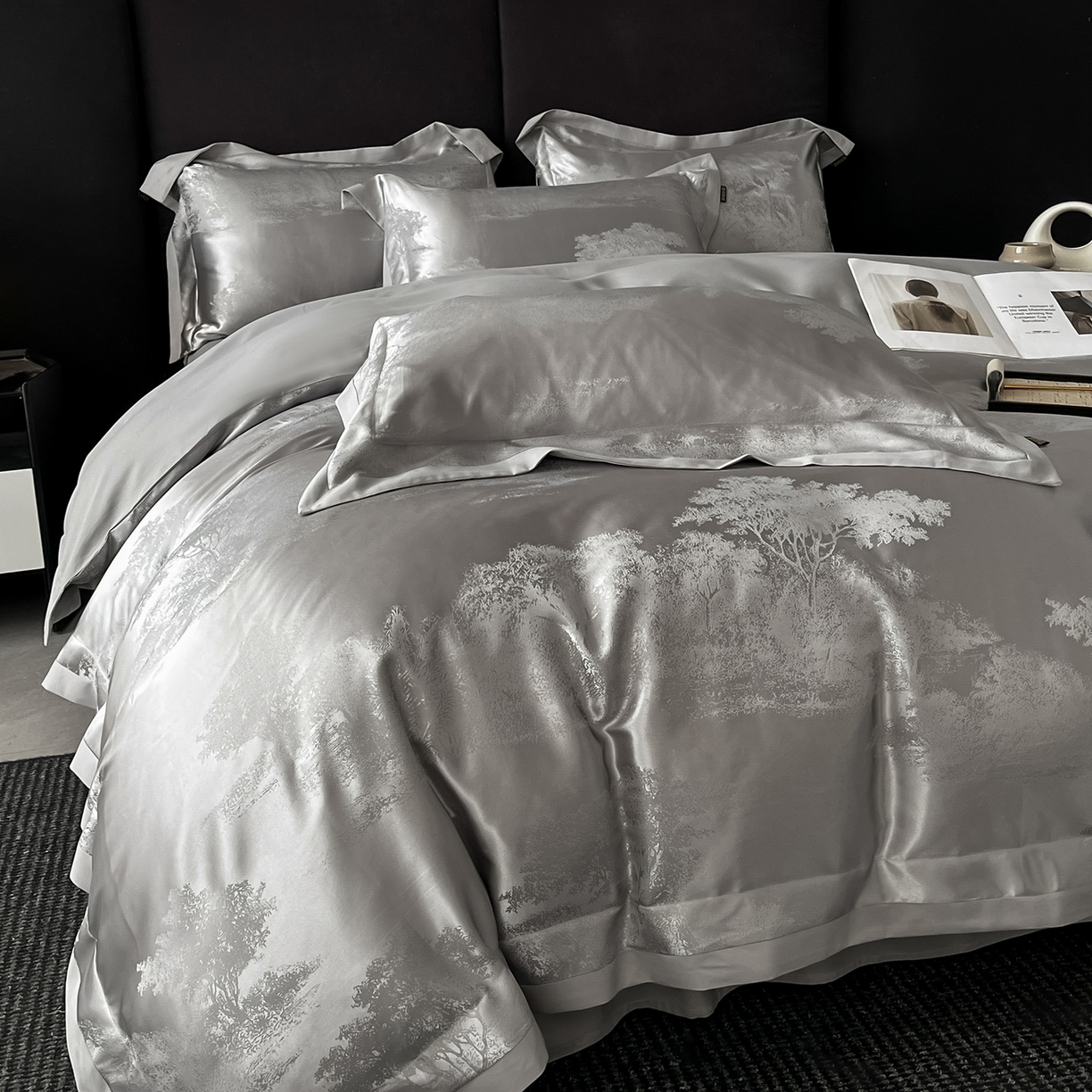 91家纺网 家纺一手货源 找家纺 置顶家纺 2025新款欧若拉亲肤提花四件套 欧若拉-高级灰