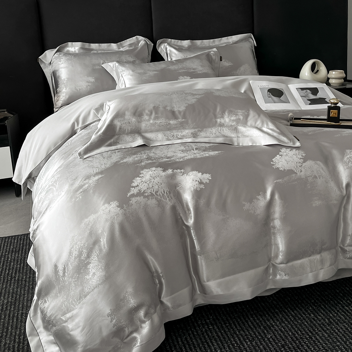 91家纺网 家纺一手货源 找家纺 置顶家纺 2025新款欧若拉亲肤提花四件套 欧若拉-山灰