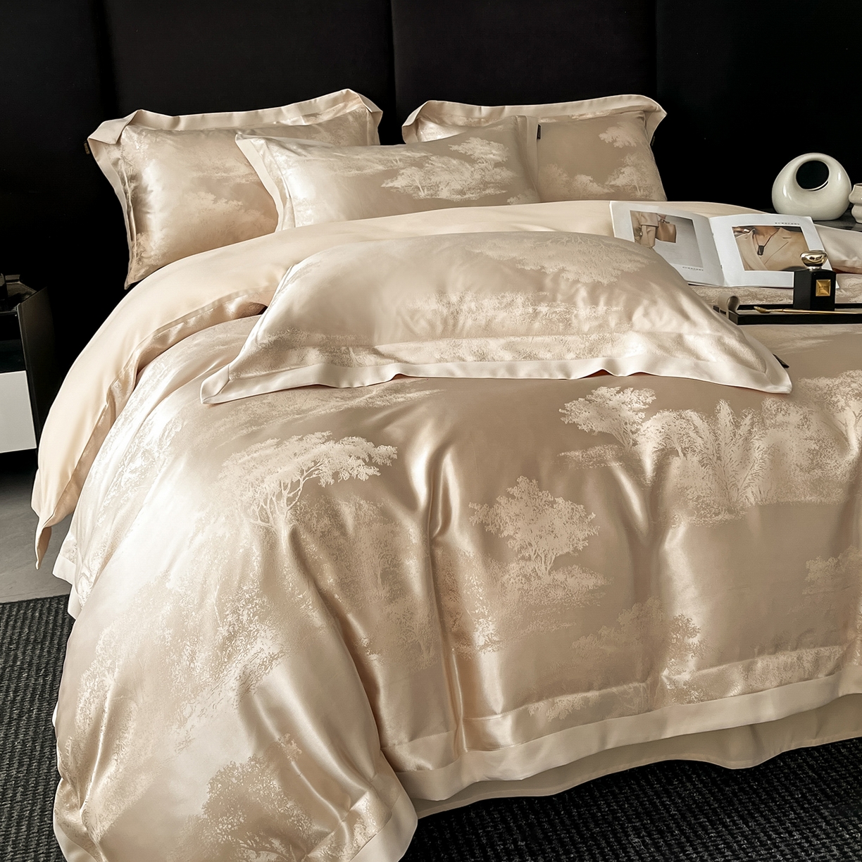 91家纺网 家纺一手货源 找家纺 置顶家纺 2025新款欧若拉亲肤提花四件套 欧若拉-香槟