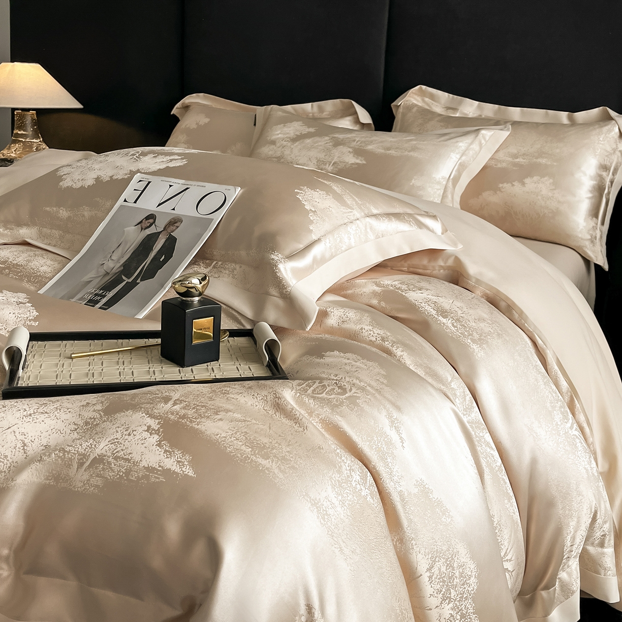 91家纺网 家纺一手货源 找家纺 置顶家纺 2025新款欧若拉亲肤提花四件套 欧若拉-香槟