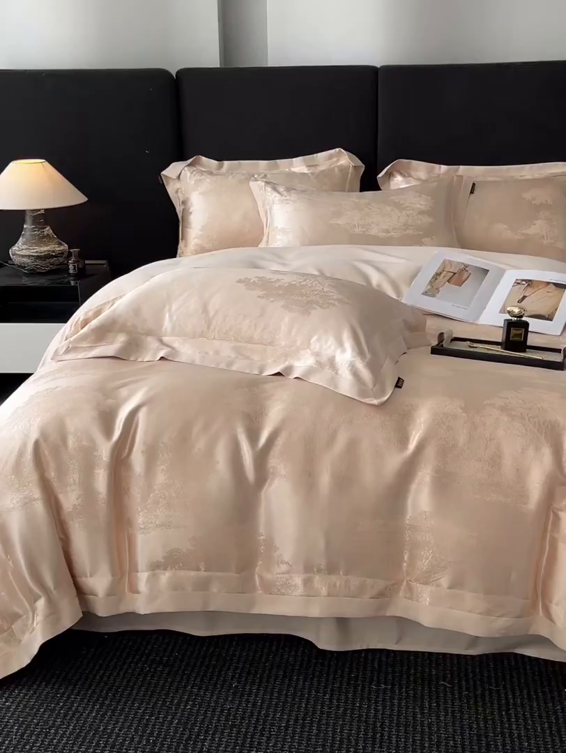 91家纺网 家纺一手货源 找家纺 置顶家纺 2025新款欧若拉亲肤提花四件套 欧若拉-香槟