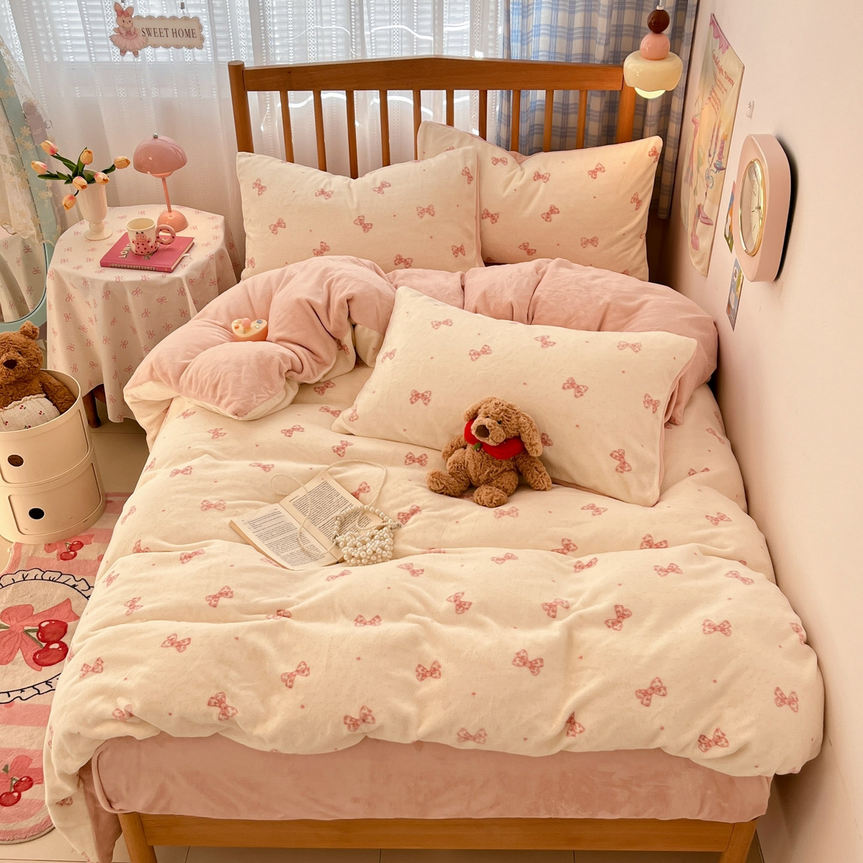 91家纺网 家纺一手货源 找家纺 蓝极人 2025新款牛奶绒印花四件套 D桃漾绮梦